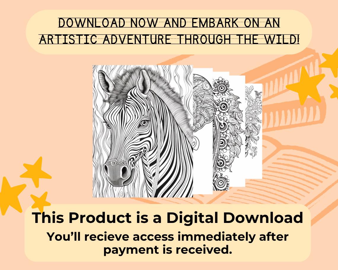 Wild Animals Colouring Book | 52 Wildlife Themed Graphic Pages | Kids & Adults Art Books | Printable Drawing Colour Sheets All Ages |