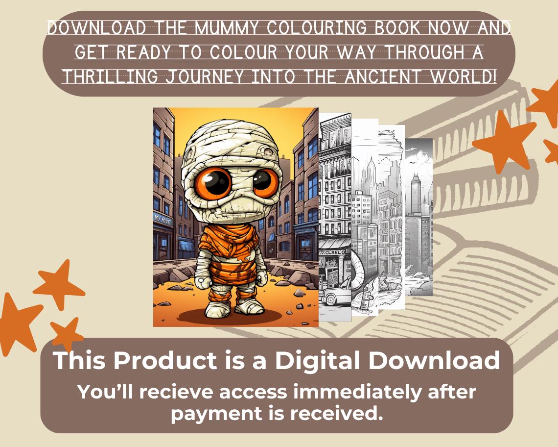 Mummies Colouring Book | 10 Egyptian Themed Graphic Pages | Kids & Adults Art Books | Printable Drawing Colour Sheets For All Ages |