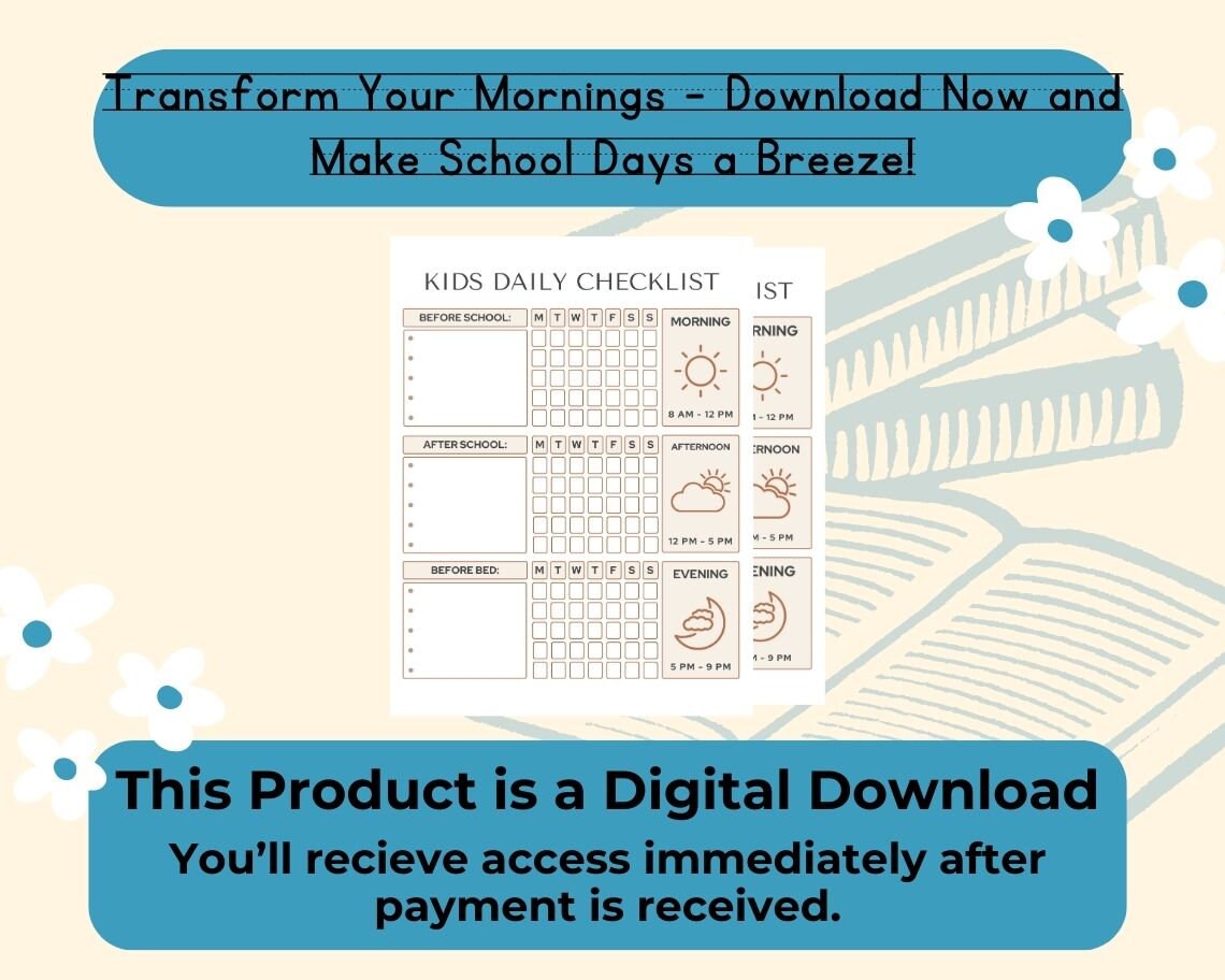 Kids Daily School Checklist | Children's Learning Sheet | Teaching Kids & Toddlers Pages | Kids Educational Templates For Organisation