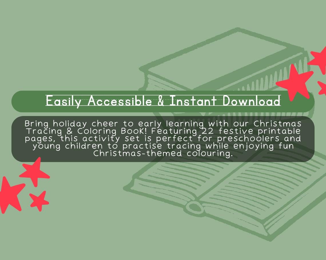 Christmas Tracing & Coloring Book | 22 Printable Holiday Worksheets for Kids | Santa, Reindeer, Snow and More