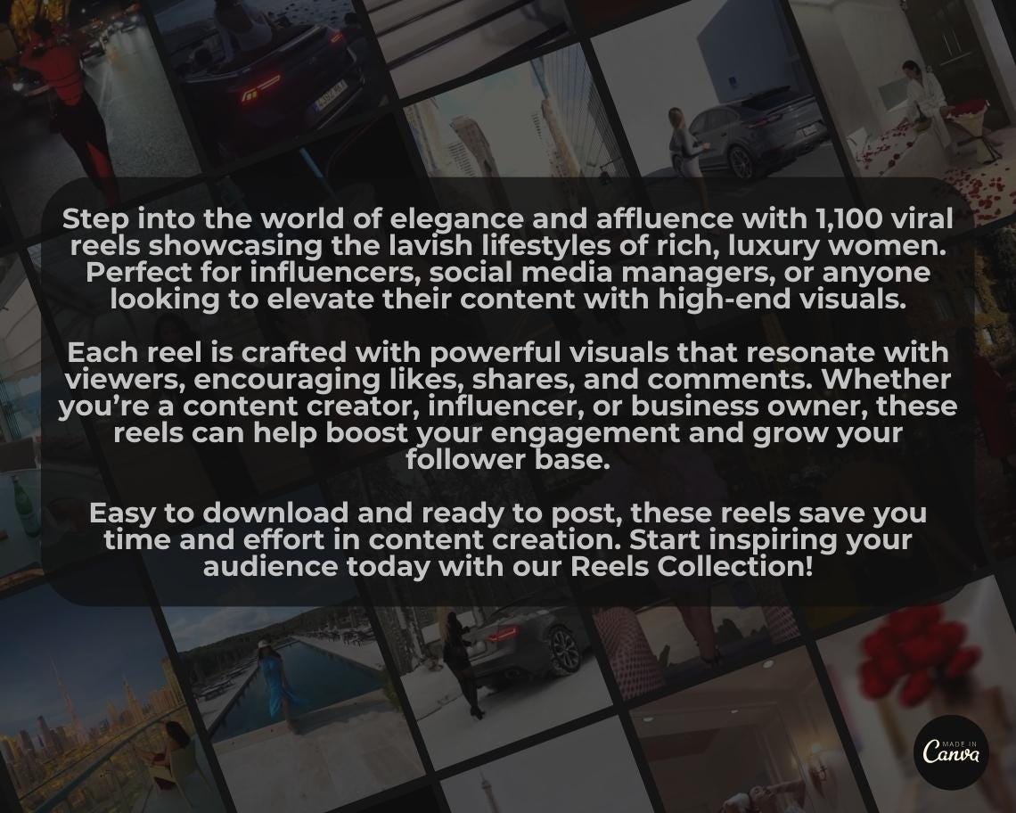 1100 Rich Luxury Women Reels | DFY Done For You Viral Clips | TikTok Instagram Reels Facebook Youtube Shorts | English Ready To Post Videos