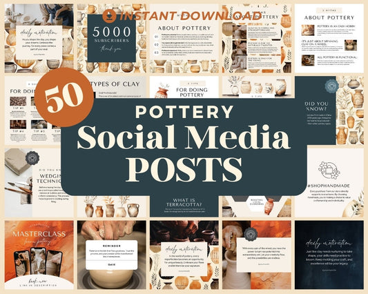 Pottery Instagram Posts | 50 Social Media Graphics | Ceramic Insta Post Templates | Instagram Story and Post Designs For Viral IG