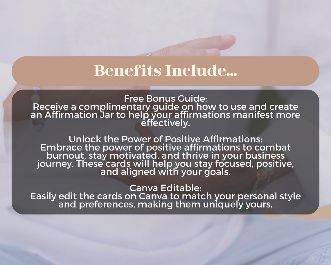 30 Business Burnout Affirmation Cards | Positive Affirmations For Businesses | Editable Canva Graphic Cards | Illustrated Design Aesthetic
