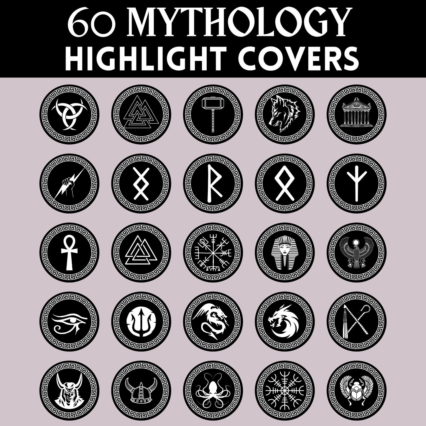 60 Instagram Highlight Covers | Black & White IG Story Icons | Mythology Aesthetic Highlight Buttons | IG Story Icons | Social Media Kit
