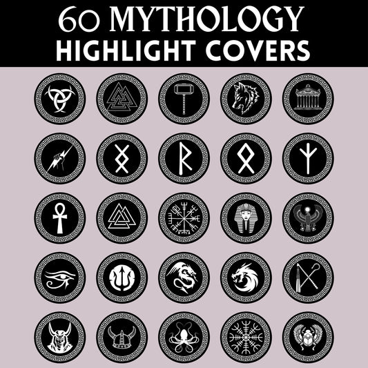 60 Instagram Highlight Covers | Black & White IG Story Icons | Mythology Aesthetic Highlight Buttons | IG Story Icons | Social Media Kit