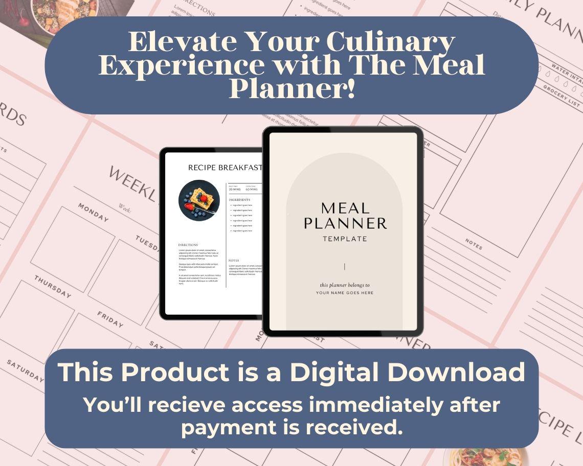 Meal Planner | Goodnotes, Ipad, Notability, Canva | Daily/Weekly/Monthly Planner | Meal Plan Health Diet Weight Loss & Food Tracker