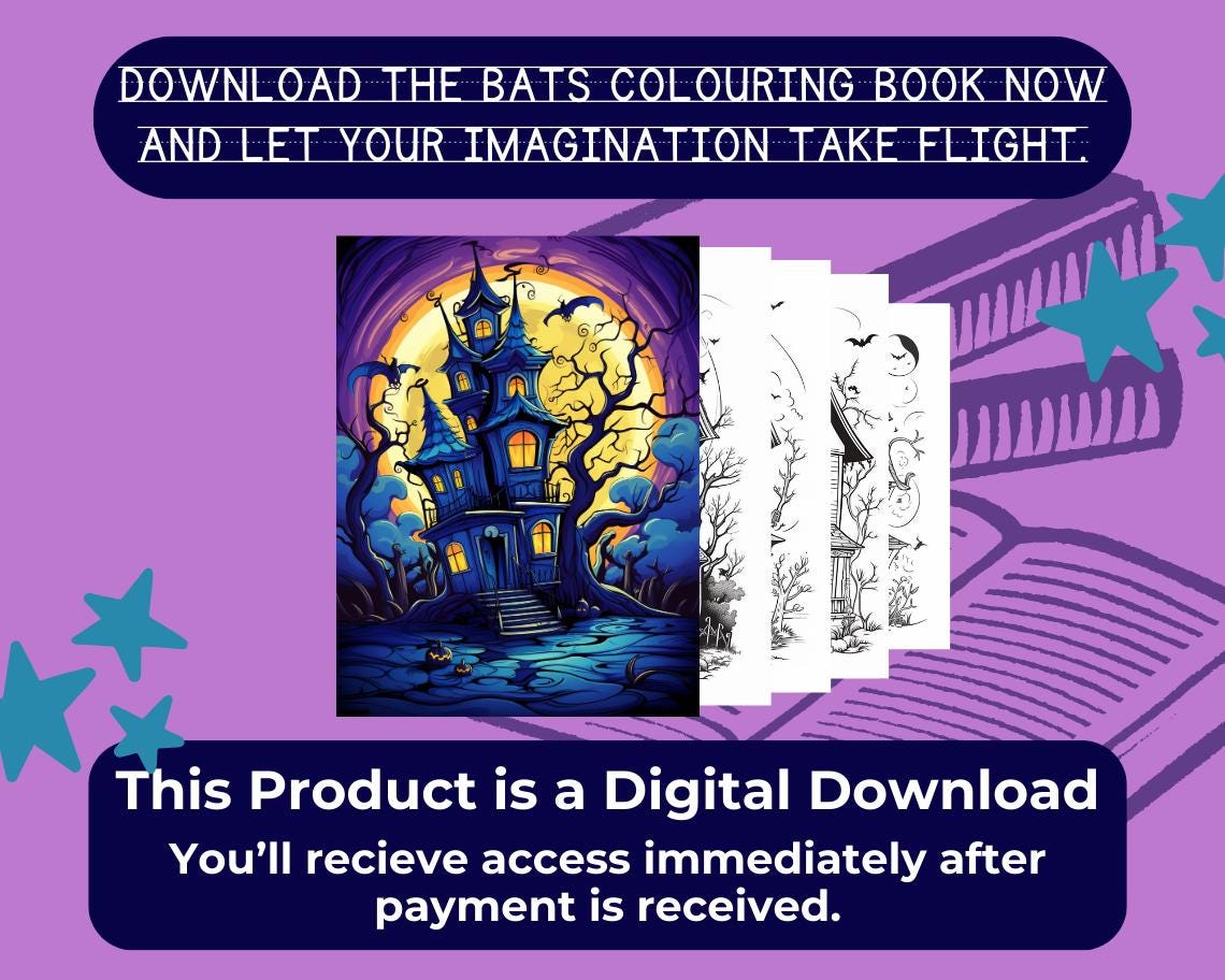 Bats Colouring Book | 13 Haunted House Bats Themed Graphic Pages | Kids & Adults Art Books | Printable Drawing Colour Sheets For All Ages |