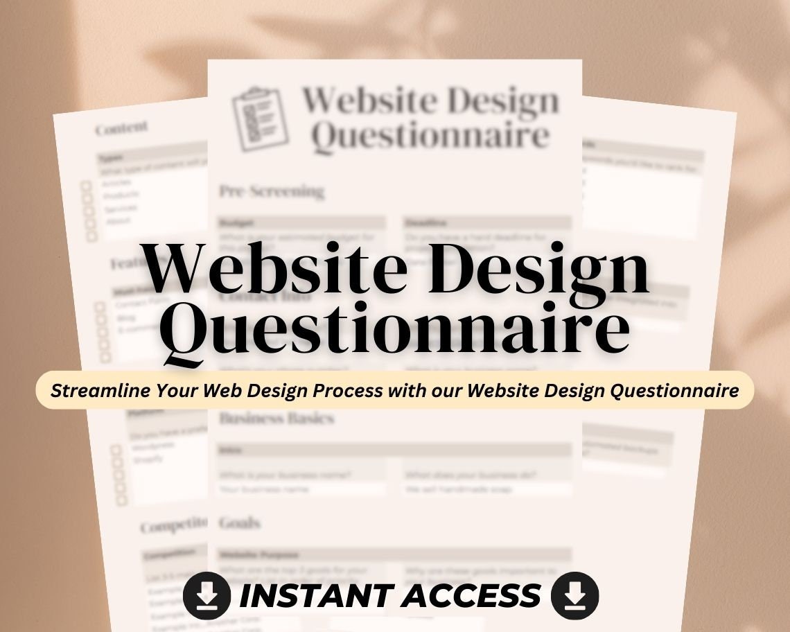 Website Design Questionnaire Spreadsheet | Web Designer Predesigned Question Sheet  | High Ticket Client Cheat Sheet | Website Builder Form