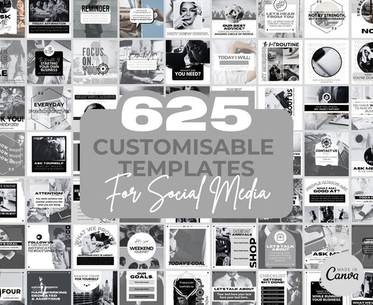 Over 625 Editable White & Black Instagram Templates for Canva | Social Media Graphics | Sleek IG Templates | Instagram Story/Post Designs