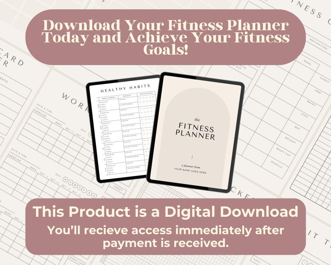 Digital Fitness Planner | Goodnotes, Ipad, Notability, Canva | Daily/Weekly/Monthly Planner | Meal Plan Health Workout & Weight Loss Tracker