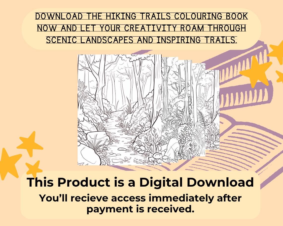 Hiking Trails Colouring Book | 250 Adventure Themed Graphic Pages | Kids & Adults Art Books | Printable Drawing Colour Sheets For All Ages |