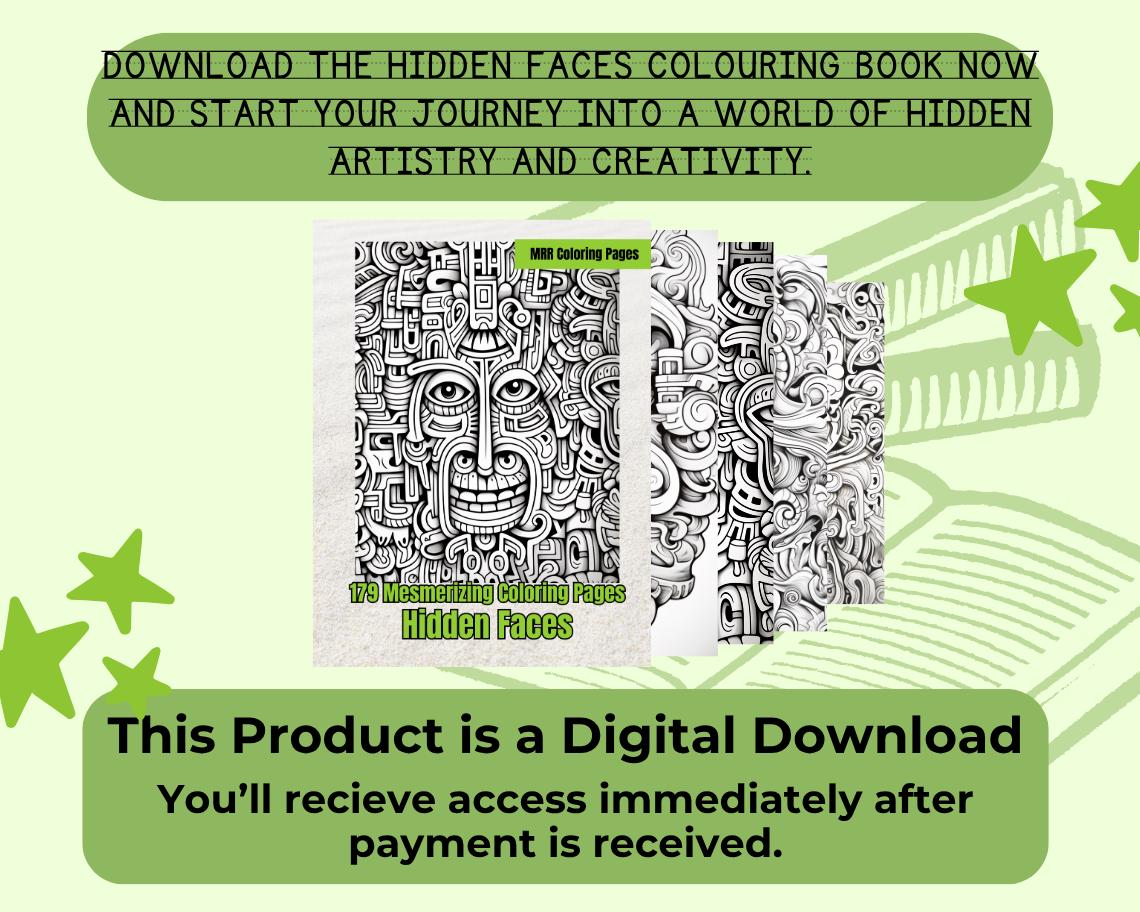 Hidden Faces Colouring Book | 179 Facial Themed Graphic Pages | Kids & Adults Art Books | Printable Drawing Colour Sheets For All Ages |