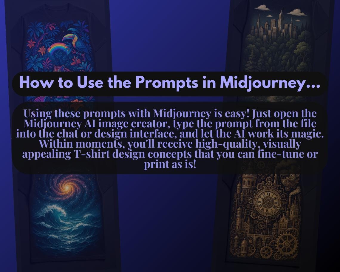 200 Midjourney T Shirt Prompts | AI Graphic Design Prompt Bundle | Automated Intelligence Prompts For Image Creation | T Shirt Designs |