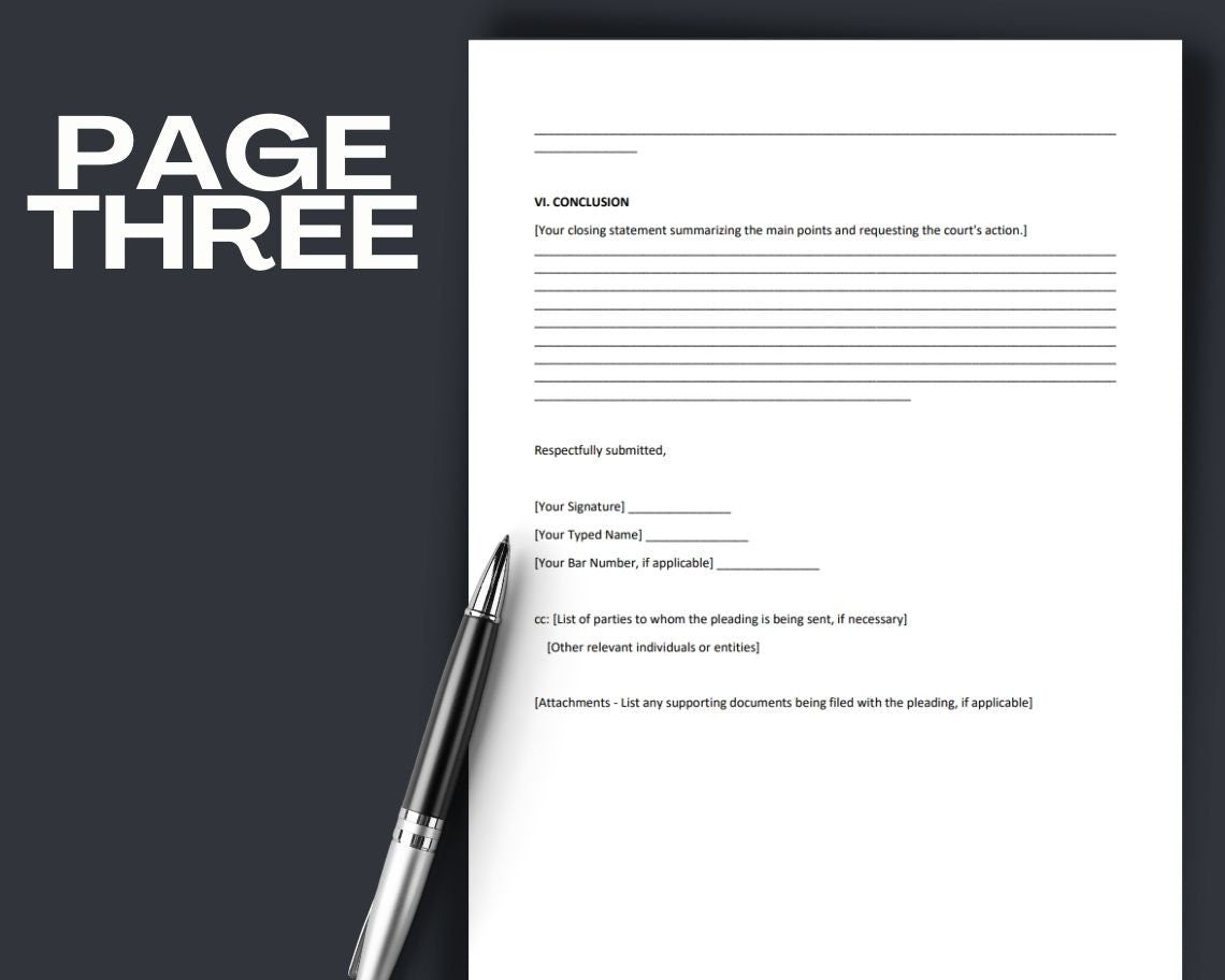 Pleading Paper | Legal Document Lawyer Certified Binding Contract | Save Money on Legal Fees Instant Printable Download Easily Editable