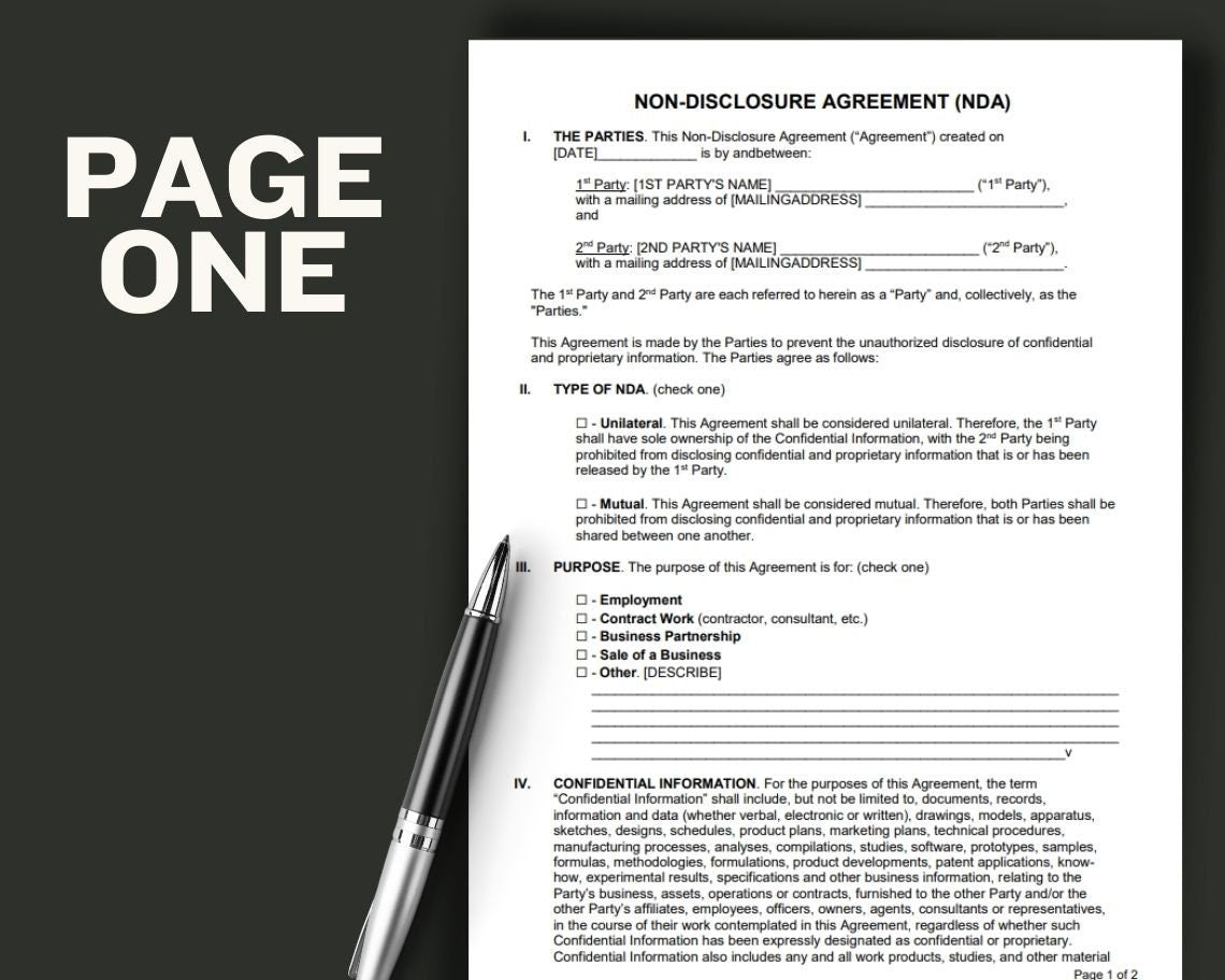 NDA Non-Disclosure Agreement | Legal Document Lawyer Certified Binding Contract | Easy Edit Save on Legal Fees Instant Printable Download