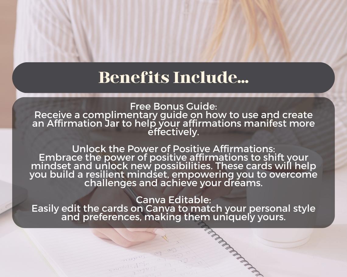 30 Mindset Shift Affirmation Cards | Positive Affirmations For Mindset Change | Editable Canva Graphic Cards | Illustrated Design Aesthetic