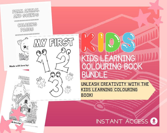 Kids Learning Colouring Book | 37 Animal & Number Themed Graphic Pages | 3 Kids Educational Art Books | Printable Drawing And Colour Sheet |