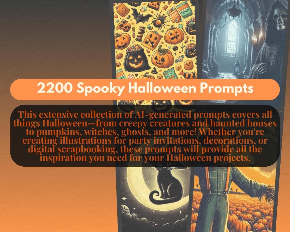 2200 Midjourney Halloween Prompts | AI Graphic Design Prompt Bundle | Automated Intelligence Prompts For Digital Halloween Graphics |