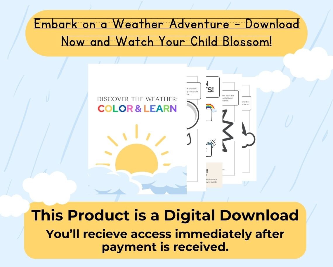 Kids Learn The Weather | Childrens Learning Sheet | Teach Kids & Toddlers Pages | Kids Educational Templates For Learning Weather