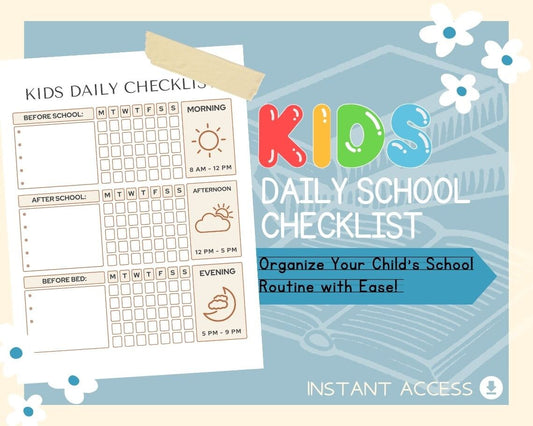 Kids Daily School Checklist | Children's Learning Sheet | Teaching Kids & Toddlers Pages | Kids Educational Templates For Organisation