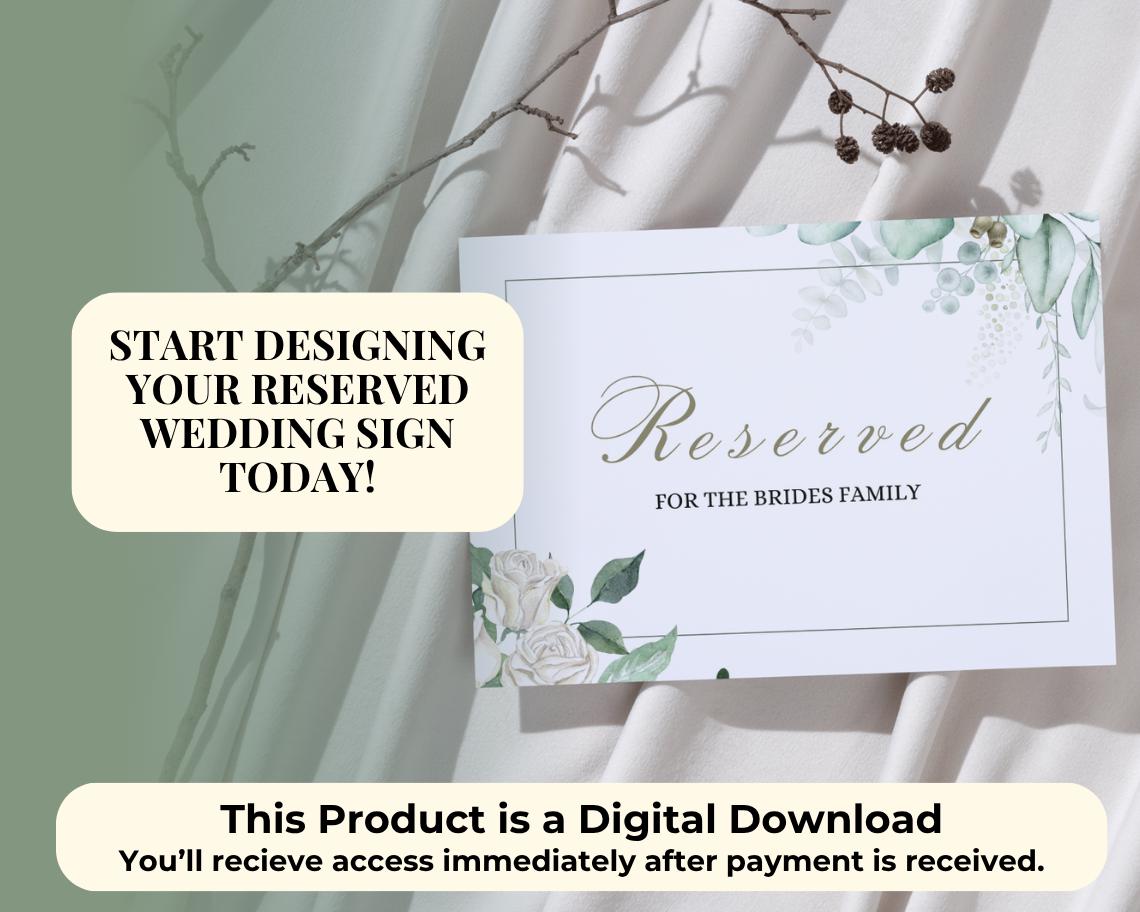 Reserved Wedding Sign Template | Editable Canva Design | Instant Download | Customizable Printable Sign