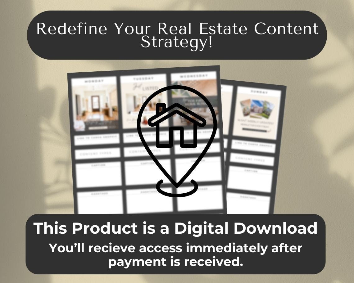 Real Estate Content Calendar | Weekly Realtors Content Schedule | Estate Agents Social Media Post Planner | Plan Content Week by Week