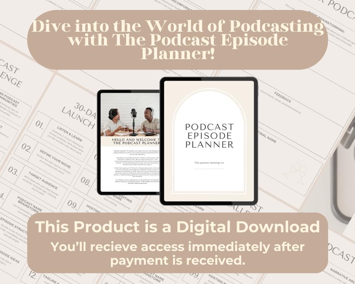 Podcast Episode Planner | Goodnotes, Ipad, Notability, Canva | Daily/Weekly/Monthly Planner | Viral Content Webcast Topic Idea Tracker