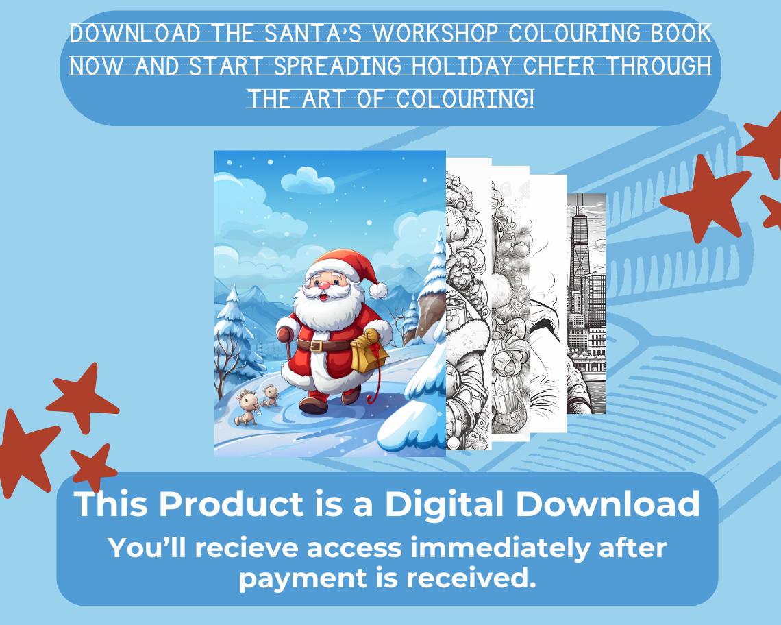 Santa's Workshop Colouring Book | 10 Christmas Themed Graphic Pages | Kids & Adults Art Books | Printable Drawing Colour Sheets All Ages |
