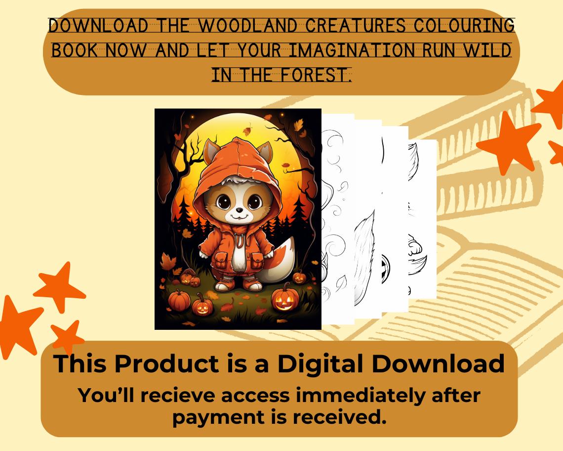 Woodland Creatures Colouring Book | 16 Animal Themed Graphic Pages | Kids & Adults Art Books | Printable Drawing Colour Sheets All Ages |