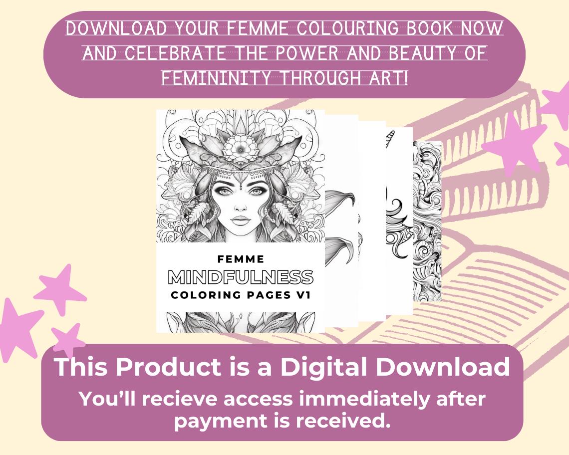 Femme Colouring Book | 25 Female Themed Graphic Pages | 2 Kids & Adults Art Books | Printable Drawing And Colour Sheets For All Ages |