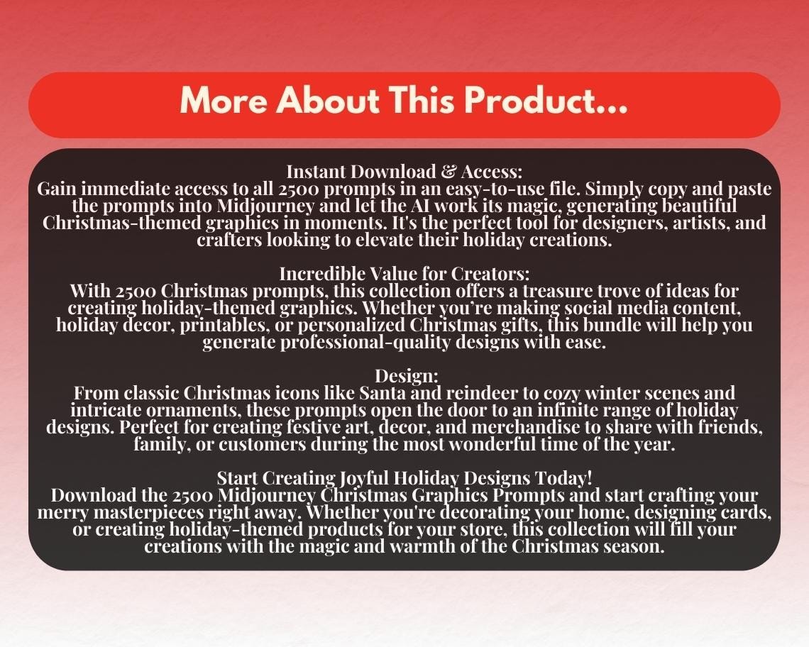 2500 Midjourney Christmas Prompts | AI Graphic Design Prompt Bundle | Automated Intelligence Prompts For Christmas Graphics Creation |