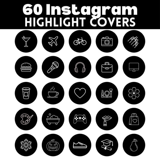 60 Instagram Highlight Covers | Black & White IG Story Icons | Minimalist Aesthetic Highlight Buttons | IG Story Icons | Social Media Kit