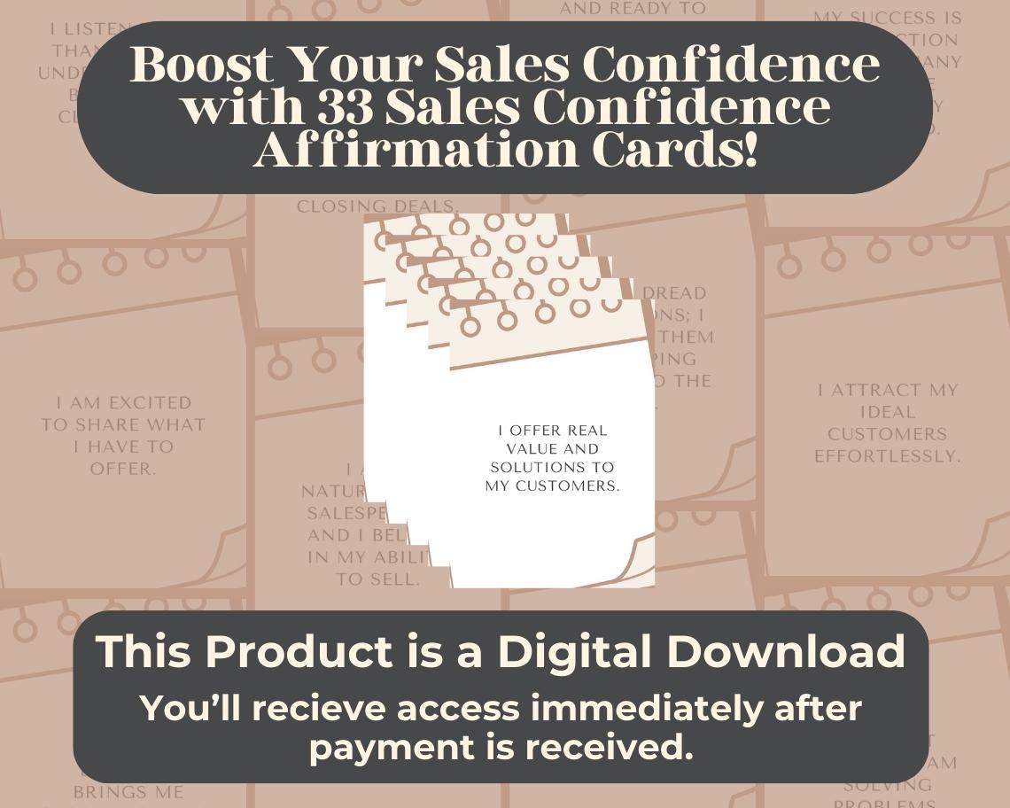 33 Sales Confidence Affirmation Cards | Positive Affirmations For Sales | Editable Canva Graphic Cards | Illustrated Design Aesthetic