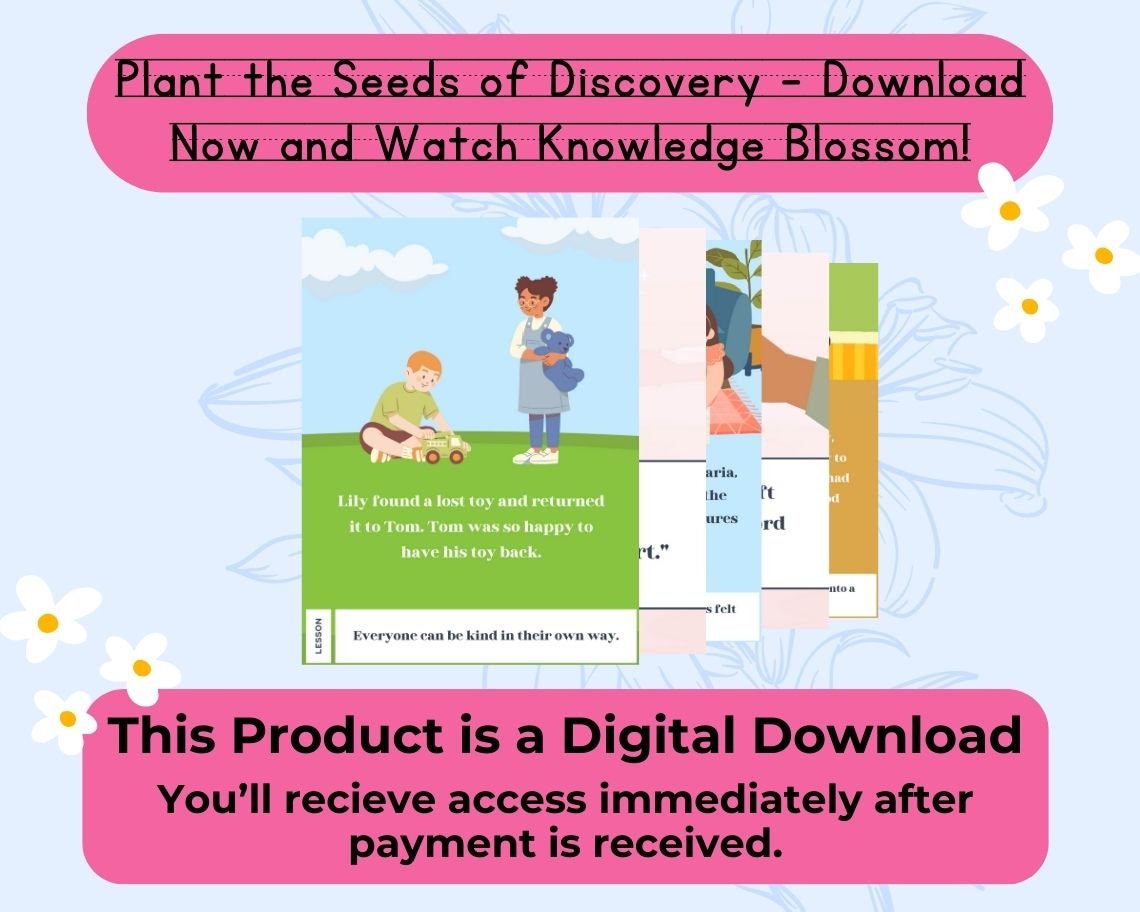 Kids Kindness Flashcards | Childrens Learning Sheet | Teach Kids & Toddlers Pages | Kids Educational Templates For Kindness and Manners