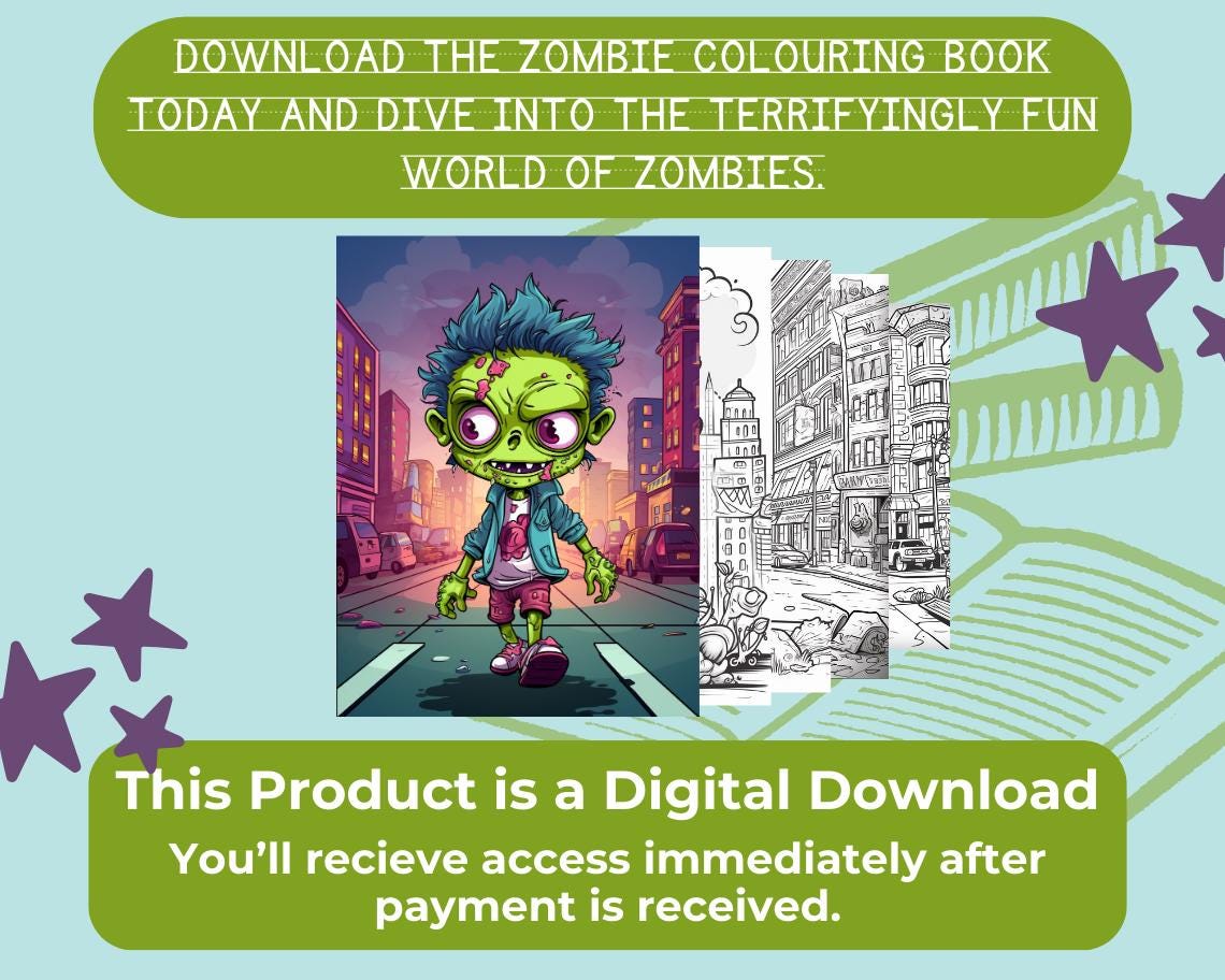 Zombie Colouring Book | 15 Undead Apocalypse Themed Graphic Pages | Kids & Adults Art Books | Printable Drawing Colour Sheets All Ages |