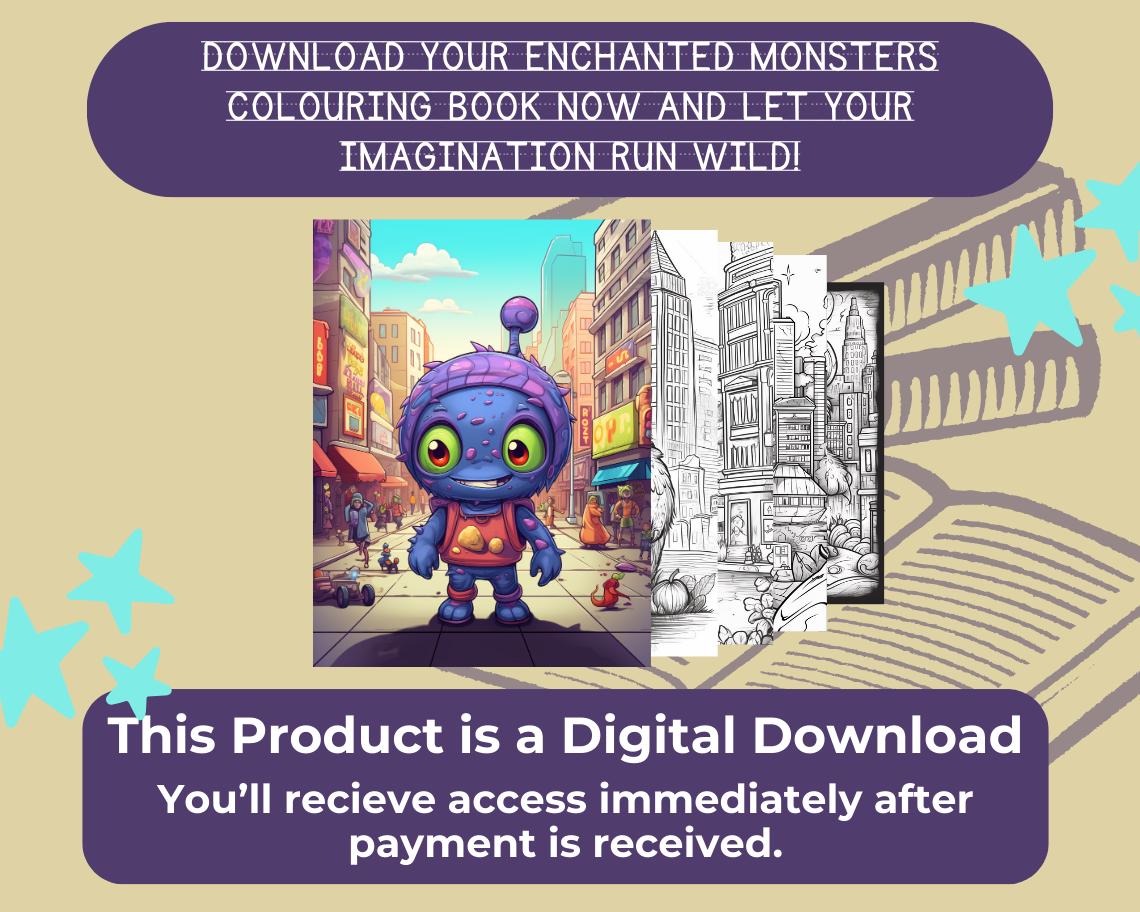 Enchanted Monsters Colouring Book | 33 Monster Themed Graphic Pages | 2 Kids & Adults Art Books | Printable Drawing And Colour Sheets |