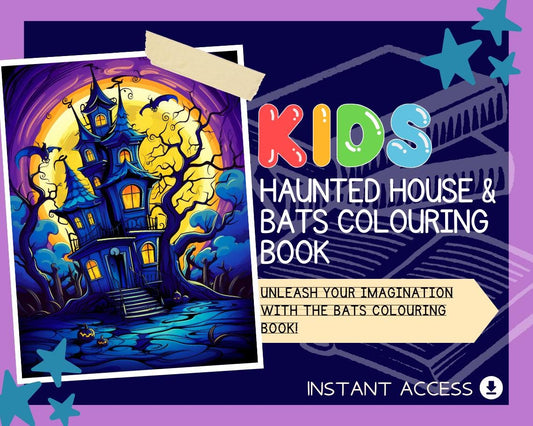 Bats Colouring Book | 13 Haunted House Bats Themed Graphic Pages | Kids & Adults Art Books | Printable Drawing Colour Sheets For All Ages |
