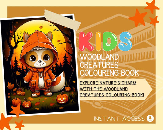Woodland Creatures Colouring Book | 16 Animal Themed Graphic Pages | Kids & Adults Art Books | Printable Drawing Colour Sheets All Ages |