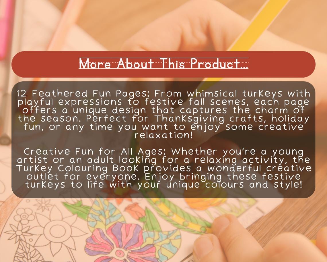 Turkey Tales Colouring Book | 12 Thanksgiving Themed Graphic Pages | Kids & Adults Art Books | Printable Drawing Colour Sheets All Ages |