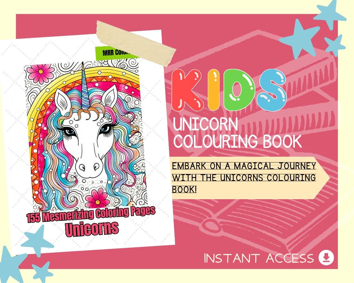 Unicorns Colouring Book | 155 Mythical Themed Graphic Pages | Kids & Adults Art Books | Printable Drawing Colour Sheets For All Ages |