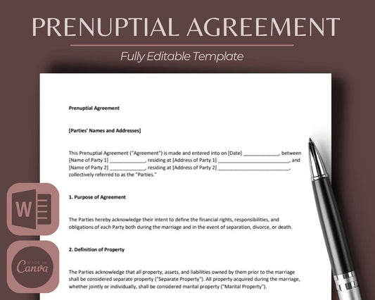 Prenuptial Agreement | Legal Document Lawyer Certified Binding Contract | Save Money on Legal Fees Instant Printable Download Easy Edit