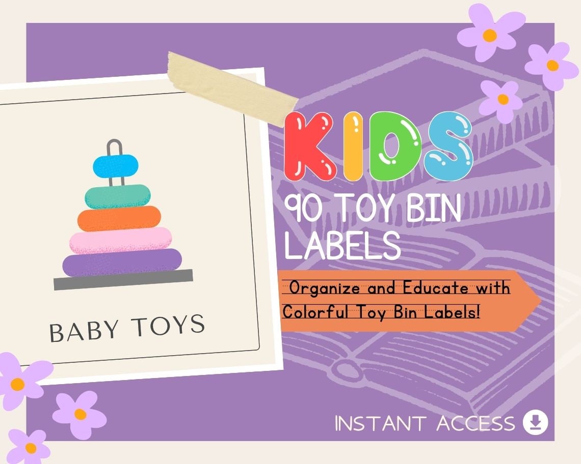 Kids 90 Toy Bin Labels | Children's Learning Sheet | Teach Kids & Toddlers Pages | Kids Educational Templates For Labelling Items