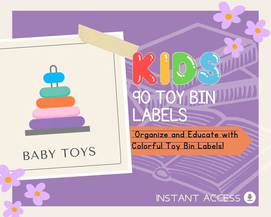 Kids 90 Toy Bin Labels | Children's Learning Sheet | Teach Kids & Toddlers Pages | Kids Educational Templates For Labelling Items