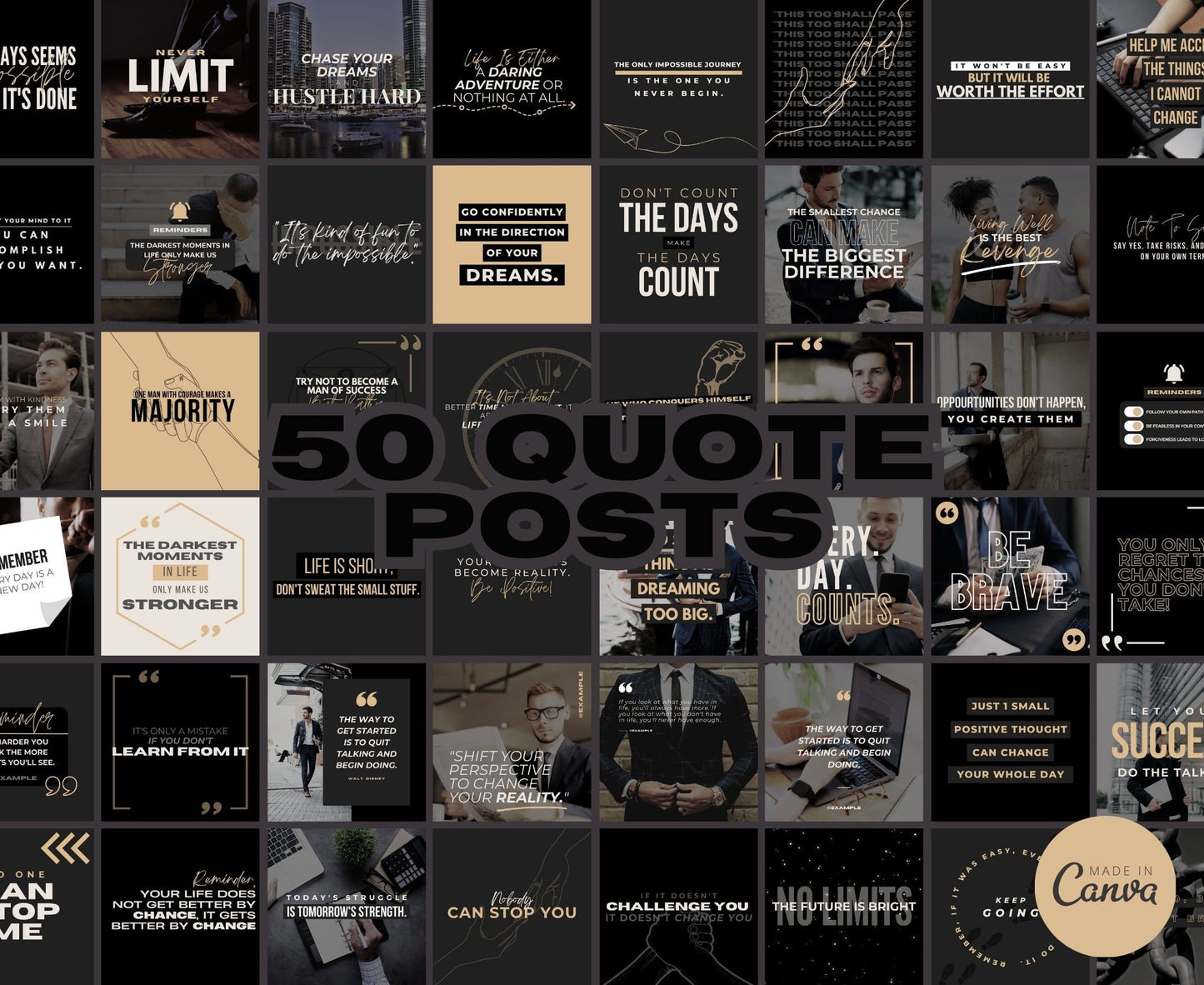 Business Instagram Template Posts Editable on Canva | 325 Social Media Graphics | Black Finance Templates | Instagram Story and Post Designs