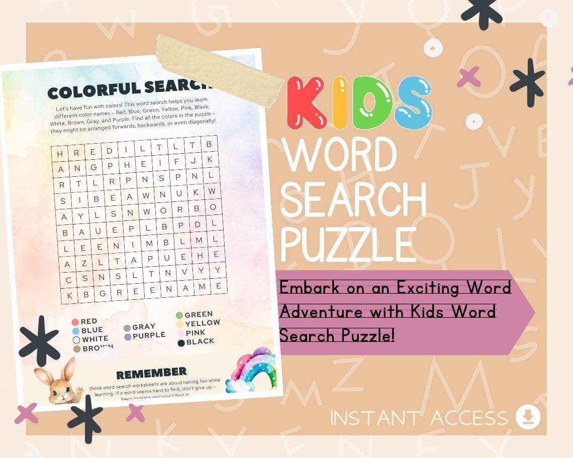 Kids Word Search Puzzle | Children's Learning Sheet | Teach Kids & Toddlers Pages | Kids Educational Templates For Learning Words
