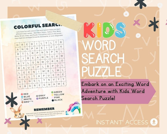 Kids Word Search Puzzle | Children's Learning Sheet | Teach Kids & Toddlers Pages | Kids Educational Templates For Learning Words