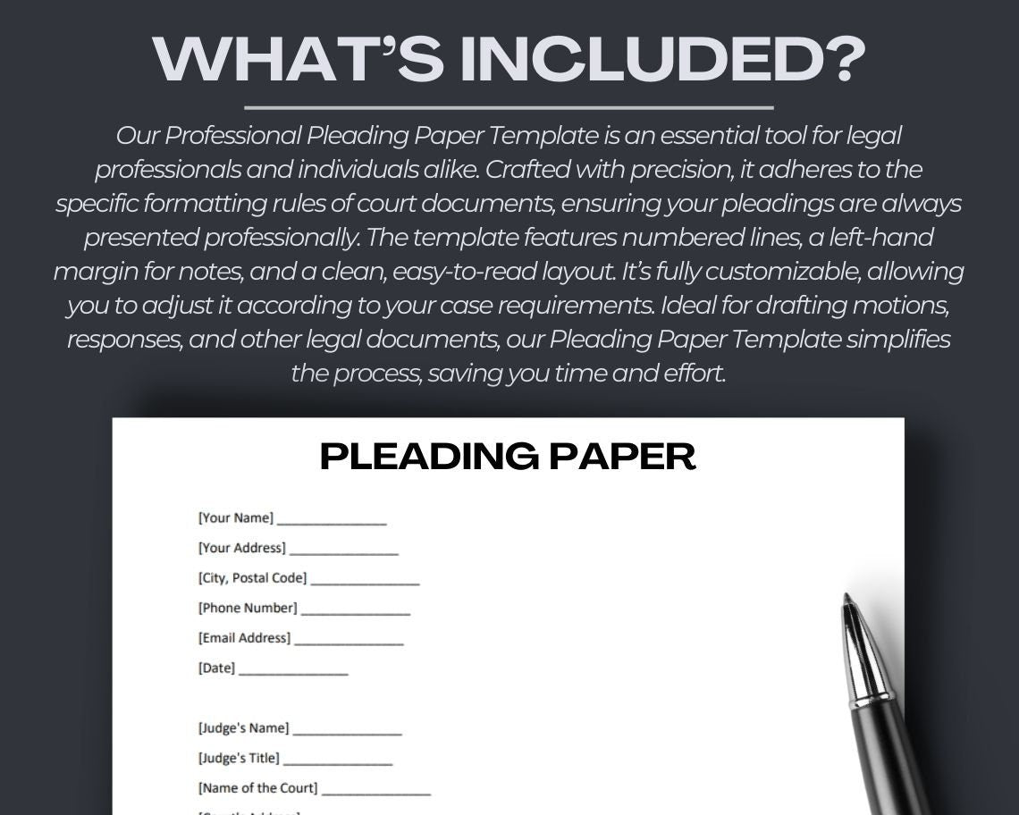Pleading Paper | Legal Document Lawyer Certified Binding Contract | Save Money on Legal Fees Instant Printable Download Easily Editable