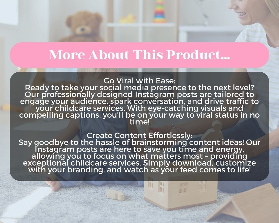 Childcare Instagram Posts | 25 Social Media Graphics | Childcare Insta Post Templates | Instagram Story and Post Designs For Viral IG