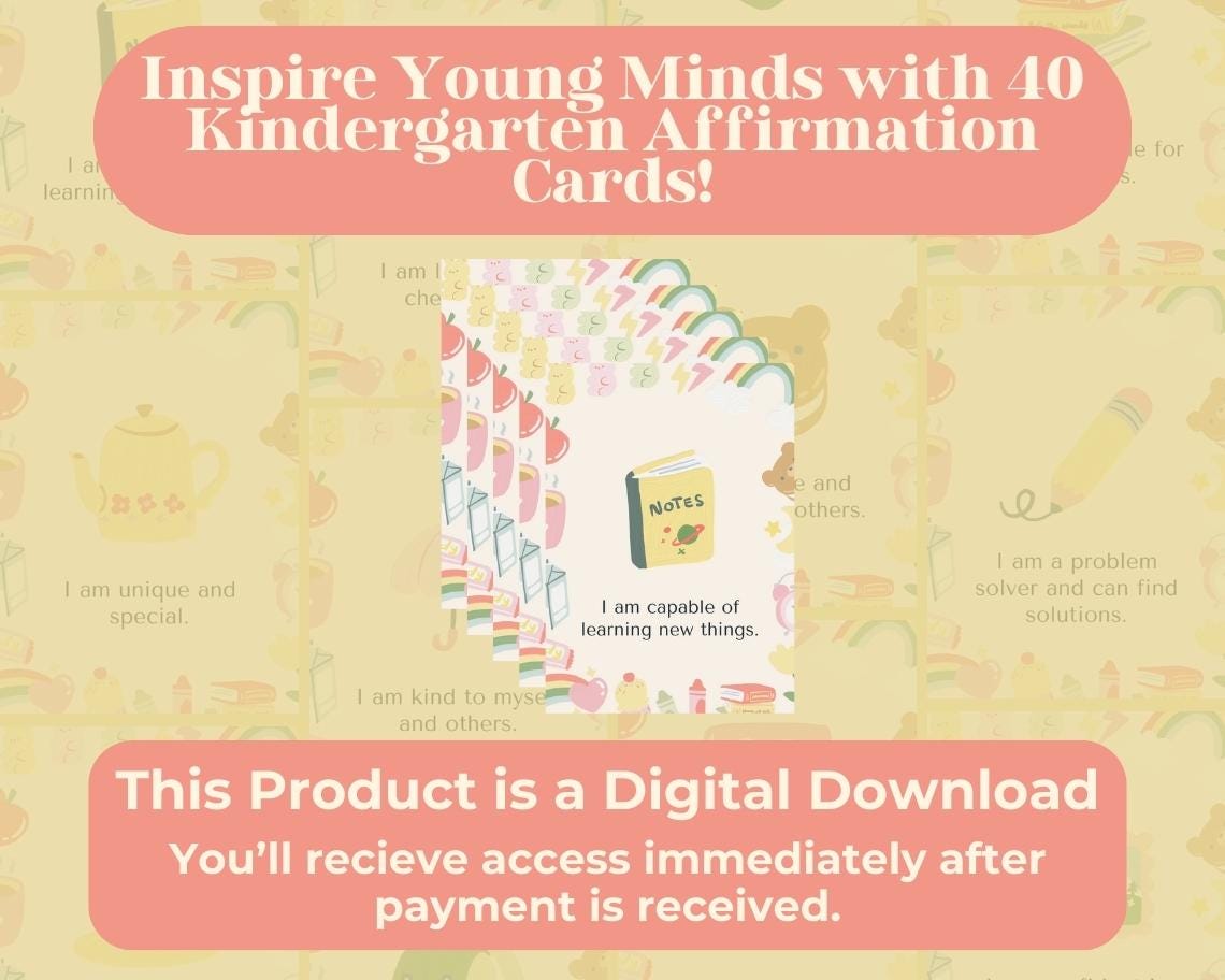 40 Kindergarten Affirmation Cards | Positive Affirmations For Preschool Kids | Editable Canva Graphic Cards | Children Illustrated Aesthetic