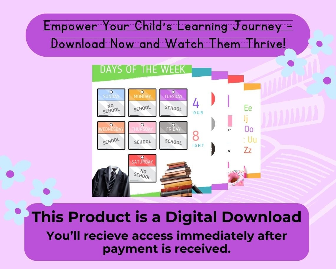 Kids 12 Educational Posters | Children's Learning Sheet | Teach Kids & Toddlers Pages | Kids Educational Template Flashcards For Learning